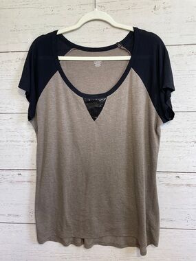 a.n.a Taupe Short Sleeved T-Shirt Top with Black Trim/Sequin Detail, size XL